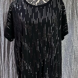 Avenue Black Sequin Short Sleeve Top